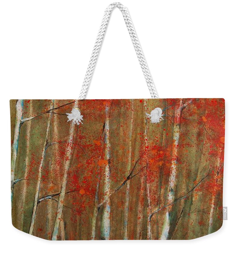 Birch Trees Weekender Tote Bag featuring the painting Autumn Birch by Jani Freimann