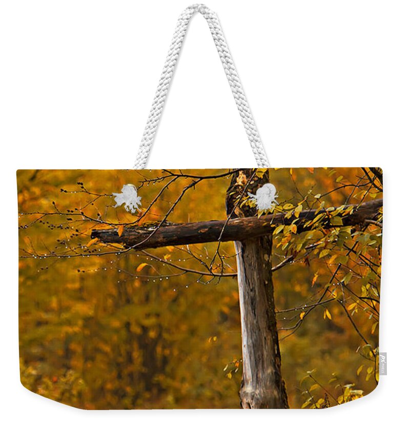 Fall Foliage Weekender Tote Bag featuring the photograph Autumn Cross by John Vose