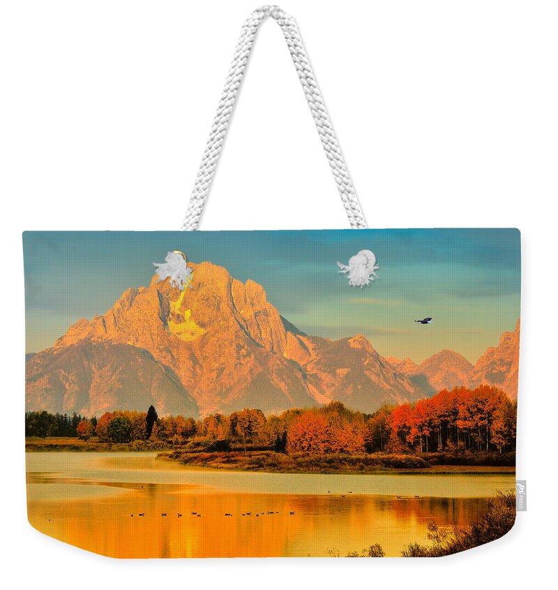 Oxbow Bend Weekender Tote Bag featuring the photograph Autumn Dawn at Oxbow Bend by Greg Norrell