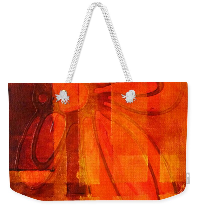 Orange Abstract Weekender Tote Bag featuring the painting Autumn Fire by Nancy Merkle