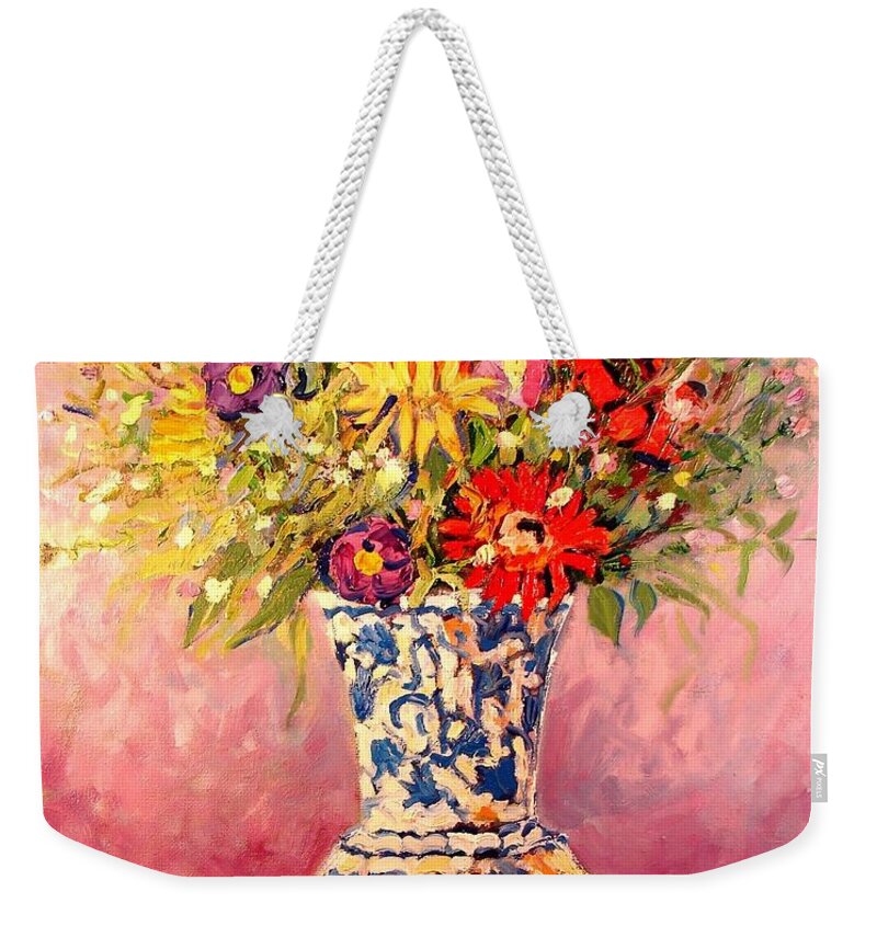 Flowers Weekender Tote Bag featuring the painting Autumn Flowers by Ana Maria Edulescu