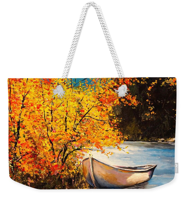 Landscape Weekender Tote Bag featuring the painting Autumn Gold by Alan Lakin