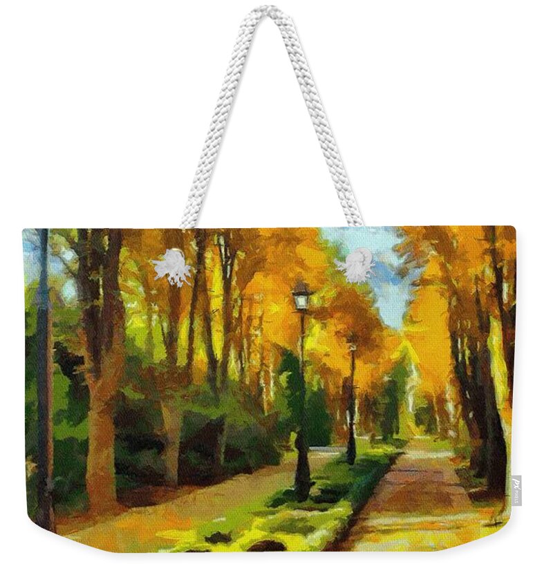 Fall Weekender Tote Bag featuring the painting Autumn in Public Gardens by Jeffrey Kolker