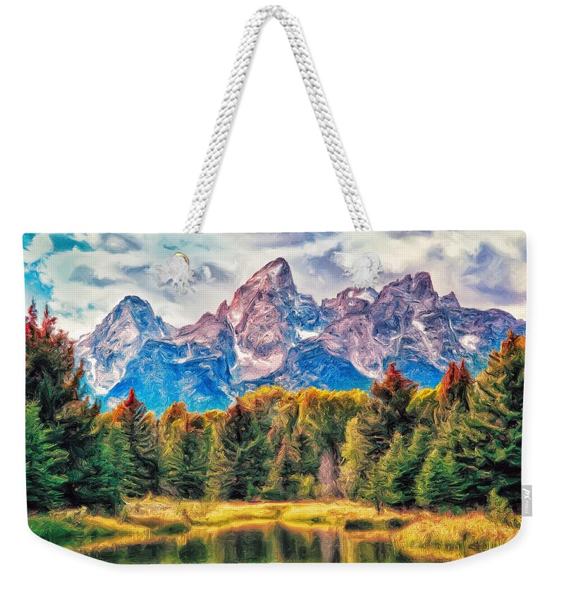 Autumn Weekender Tote Bag featuring the painting Autumn in the Tetons by Dominic Piperata