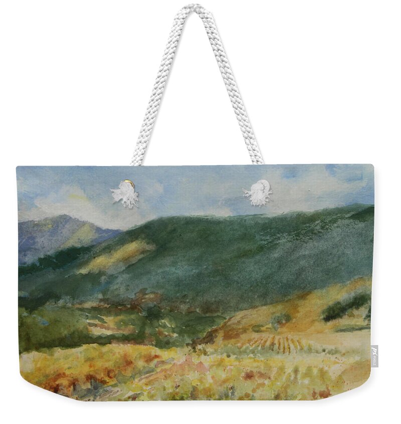 Autumn In The Vineyards Weekender Tote Bag featuring the painting Harvest Time In Napa Valley by Maria Hunt
