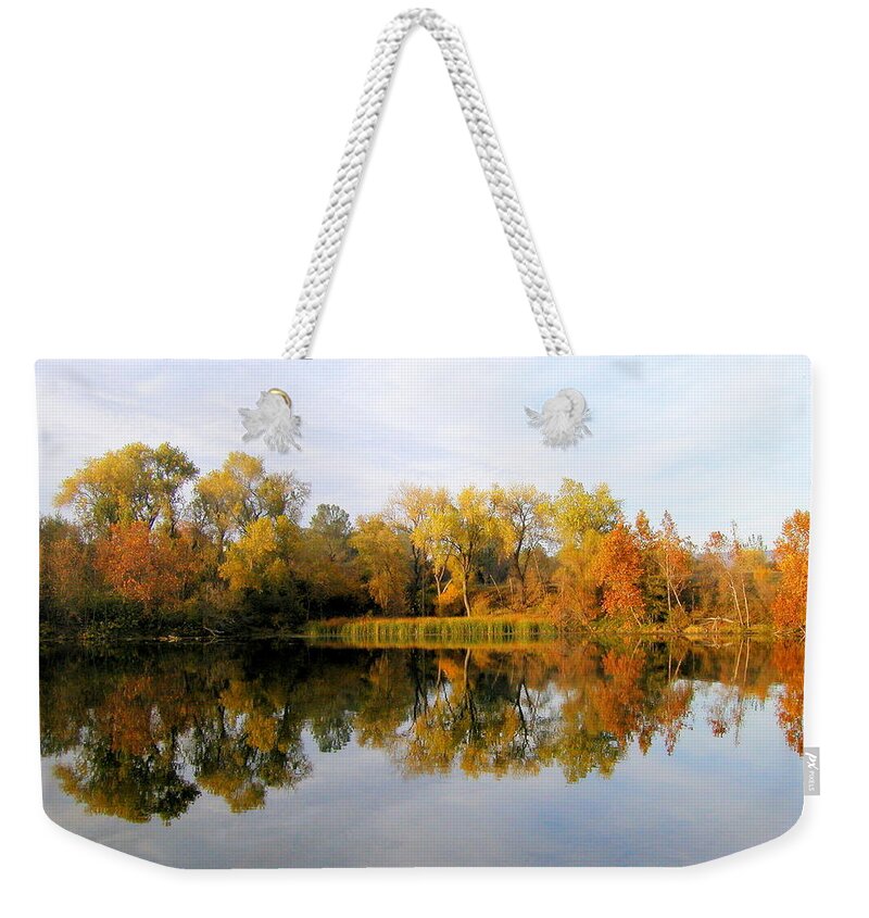 Scenic Weekender Tote Bag featuring the photograph Autumn Reflections by AJ Schibig