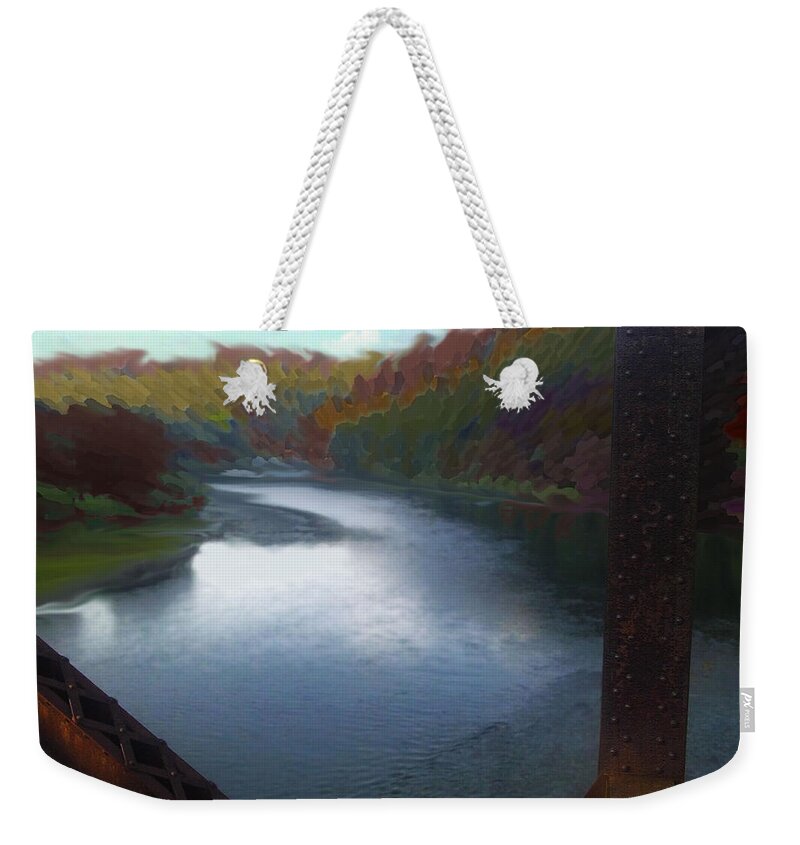 Autumn Weekender Tote Bag featuring the digital art Autumn River Valley by Joyce Wasser