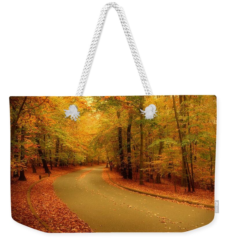 Autumn Landscapes Weekender Tote Bag featuring the photograph Autumn Serenity - Holmdel Park by Angie Tirado