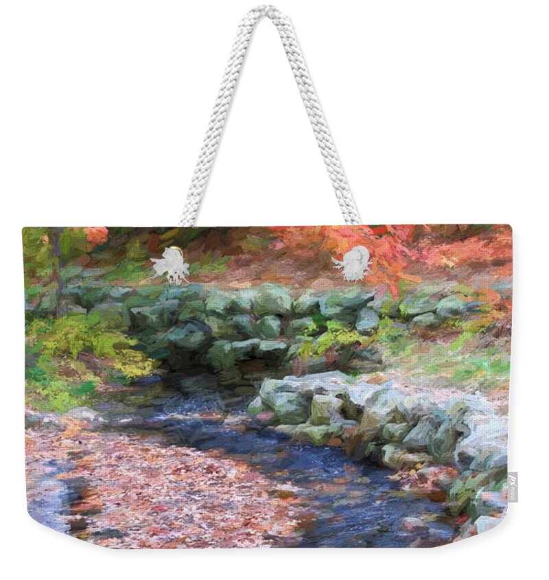 Stream Weekender Tote Bag featuring the digital art Autumn Stream by Jayne Carney