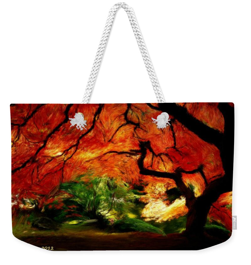 Colorful Weekender Tote Bag featuring the painting Autumn Tree by Bruce Nutting