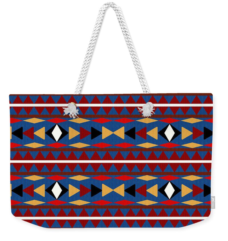 Aztec Weekender Tote Bag featuring the mixed media Aztec Blue Pattern by Christina Rollo