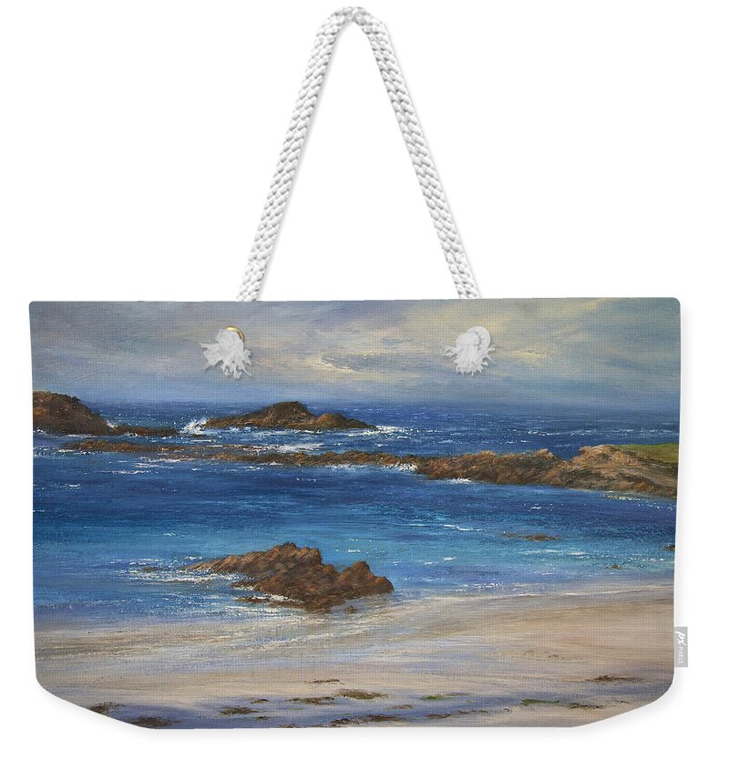 Seascape Weekender Tote Bag featuring the painting Azure by Valerie Travers