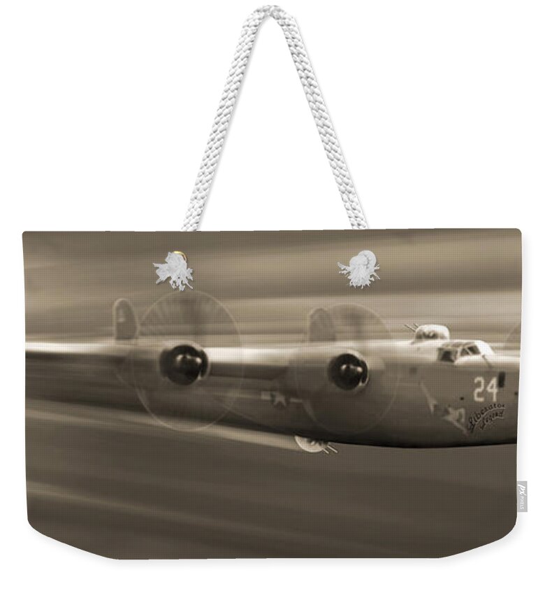 Warbird Weekender Tote Bag featuring the photograph B - 24 Liberator Legend Panoramic by Mike McGlothlen