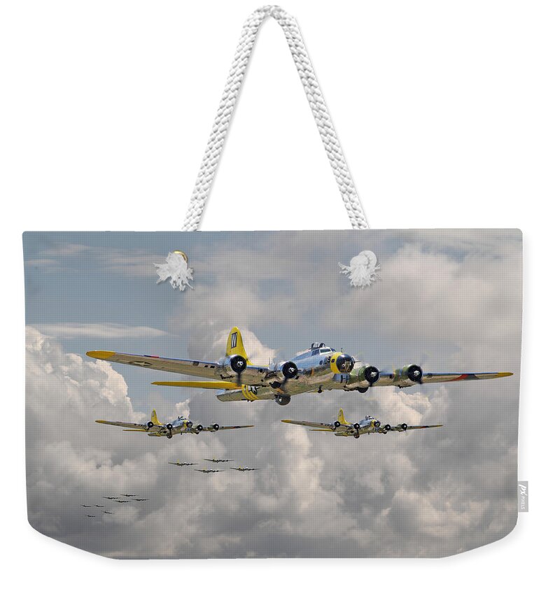 Aircraft Weekender Tote Bag featuring the digital art B17 486th Bomb Group by Pat Speirs