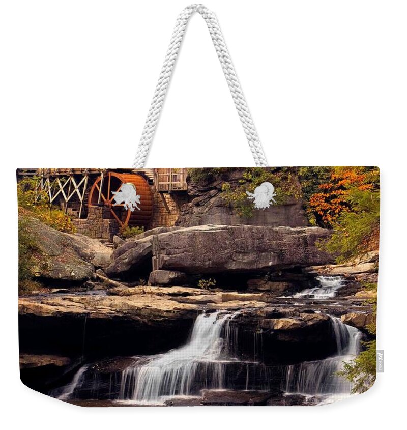 Fall Weekender Tote Bag featuring the photograph Babcock Grist Mill and Falls by Jerry Fornarotto