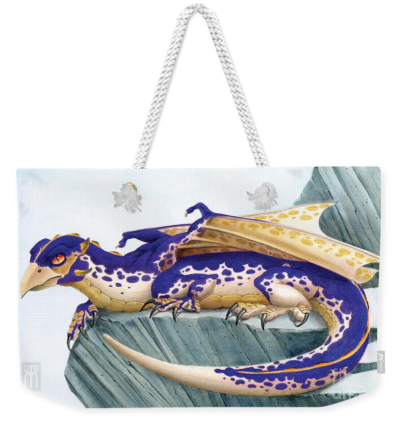 Dragon Weekender Tote Bag featuring the digital art Baby Lapis Spotted Dragon by Melissa A Benson