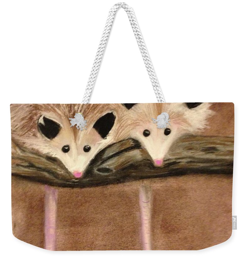 Possum Weekender Tote Bag featuring the painting Baby Possums by Renee Michelle Wenker