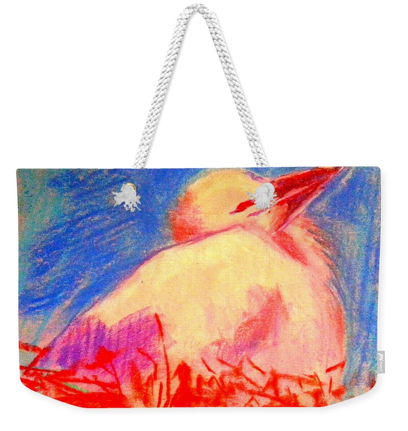 Bird Weekender Tote Bag featuring the painting Baby stork by Sue Jacobi