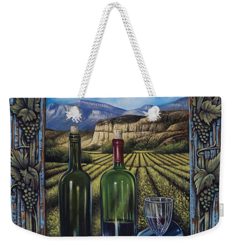 Wine Weekender Tote Bag featuring the painting Bacchus Vineyard by Ricardo Chavez-Mendez