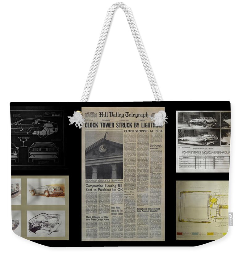 Back To The Future Weekender Tote Bag featuring the photograph Back to the Future DeLorean Collage by Tommy Anderson
