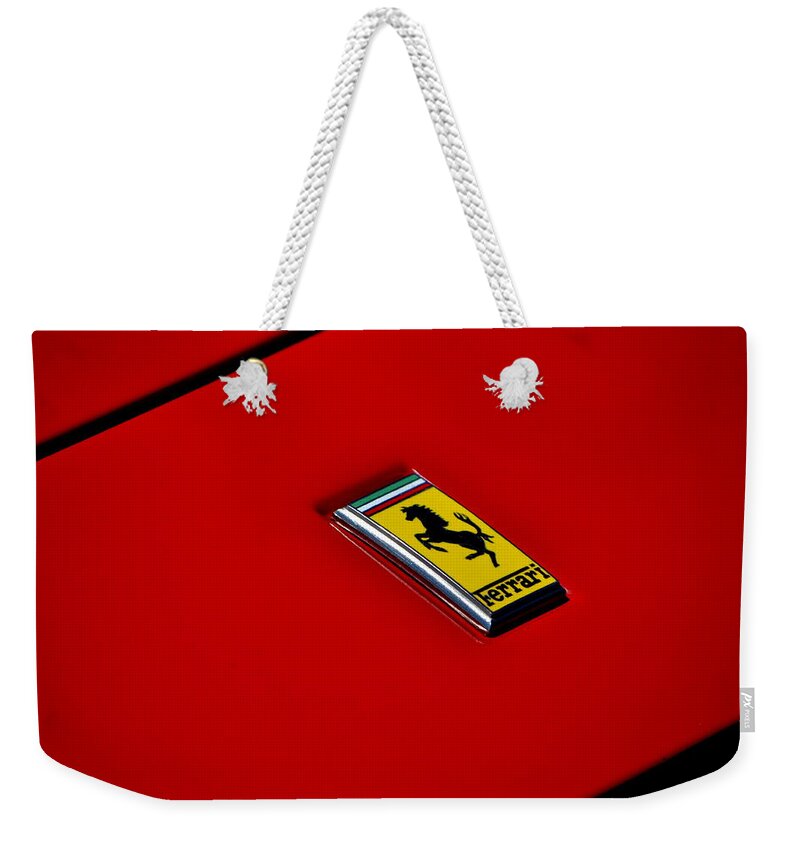 Ferrari Weekender Tote Bag featuring the photograph Badge in Red by Dean Ferreira