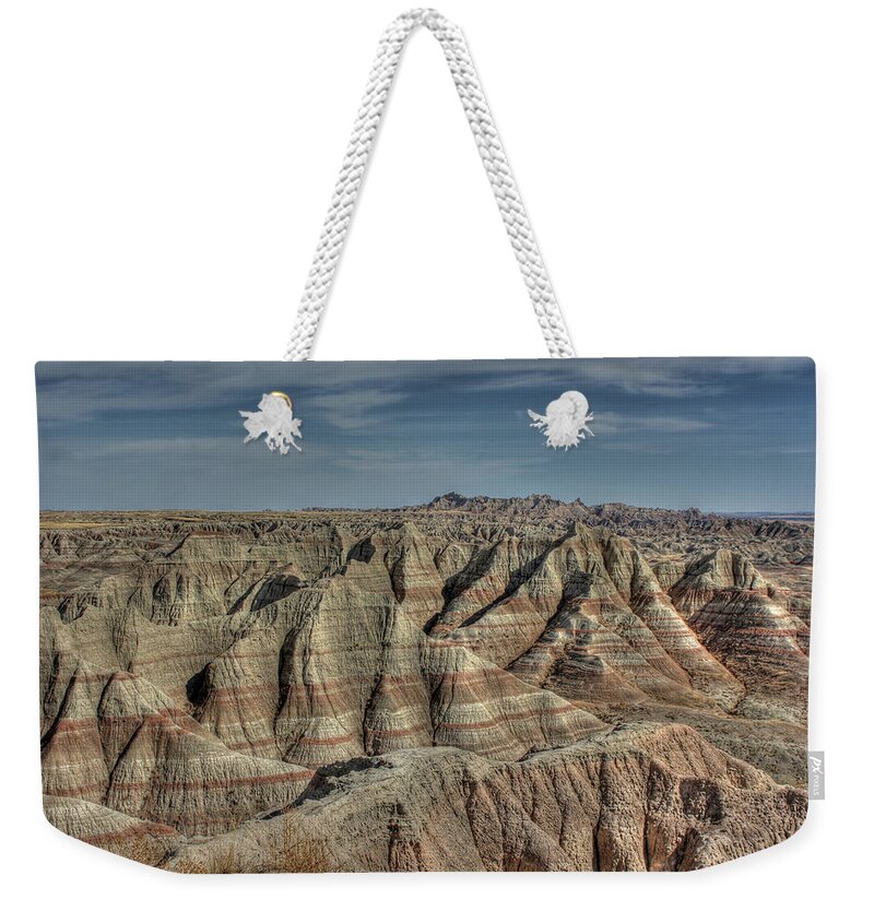 Tranquility Weekender Tote Bag featuring the photograph Badlands by Photo By Mike Kline (notkalvin)