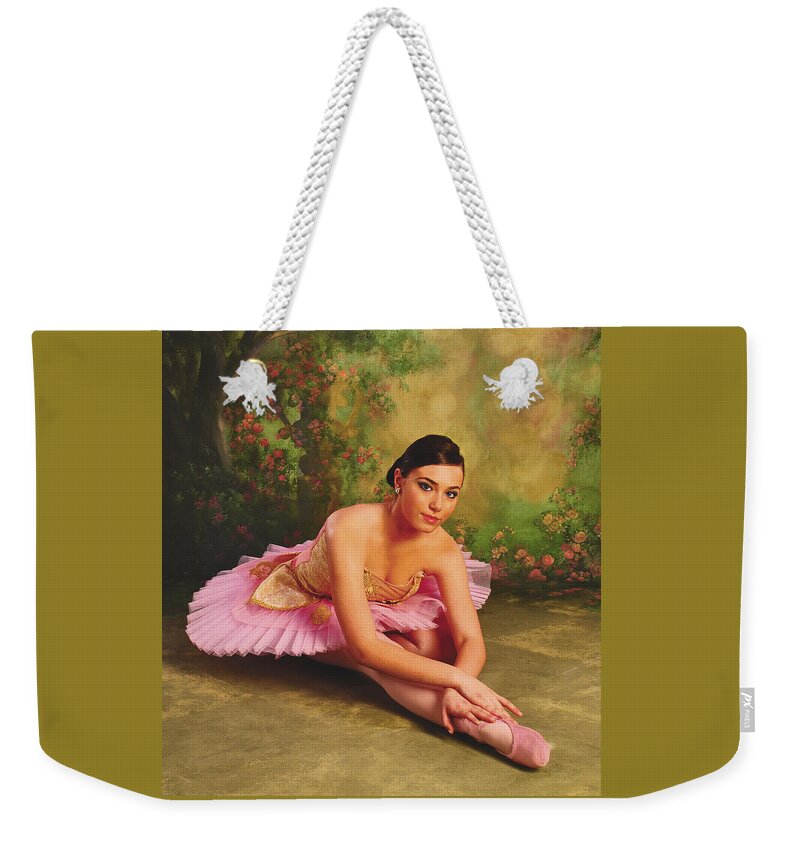 Ballerina Weekender Tote Bag featuring the photograph Ballerina In The Rose Garden by Pamela Smale Williams