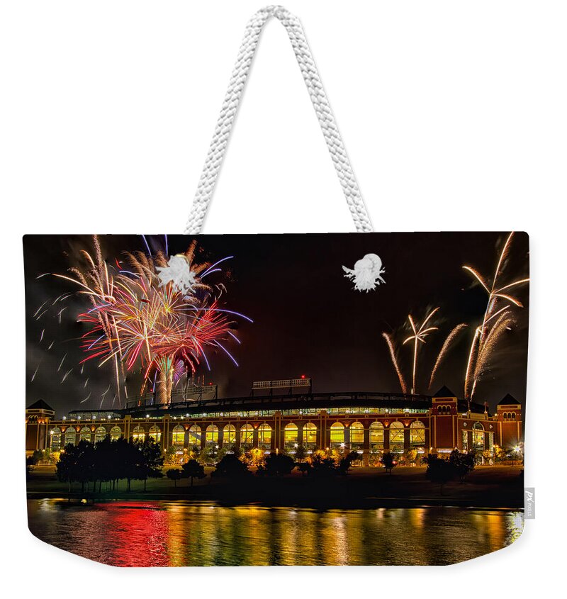 Fireworks Weekender Tote Bag featuring the photograph Ballpark Fireworks by Debby Richards