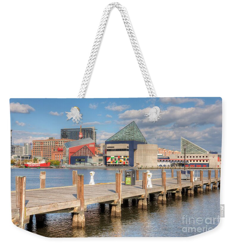 Clarence Holmes Weekender Tote Bag featuring the photograph Baltimore Inner Harbor Skyline III by Clarence Holmes