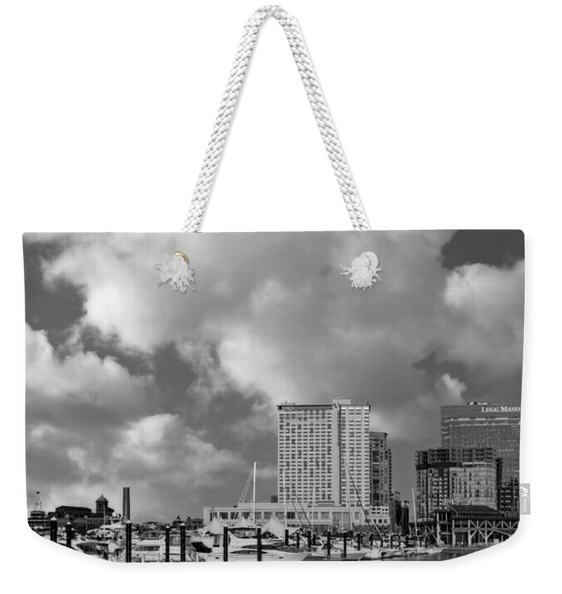 Baltimore Weekender Tote Bag featuring the photograph Baltimore Inner Harbor Skyline Marina by Susan Candelario