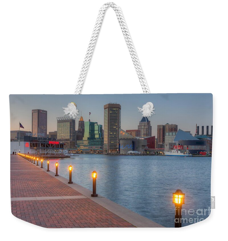 Clarence Holmes Weekender Tote Bag featuring the photograph Baltimore Skyline at Twilight I by Clarence Holmes