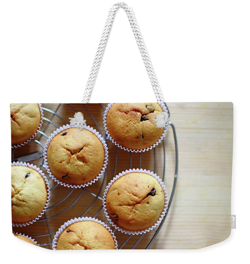 Wood Weekender Tote Bag featuring the photograph Banana Muffins With Chocolate Chips by Celiayu
