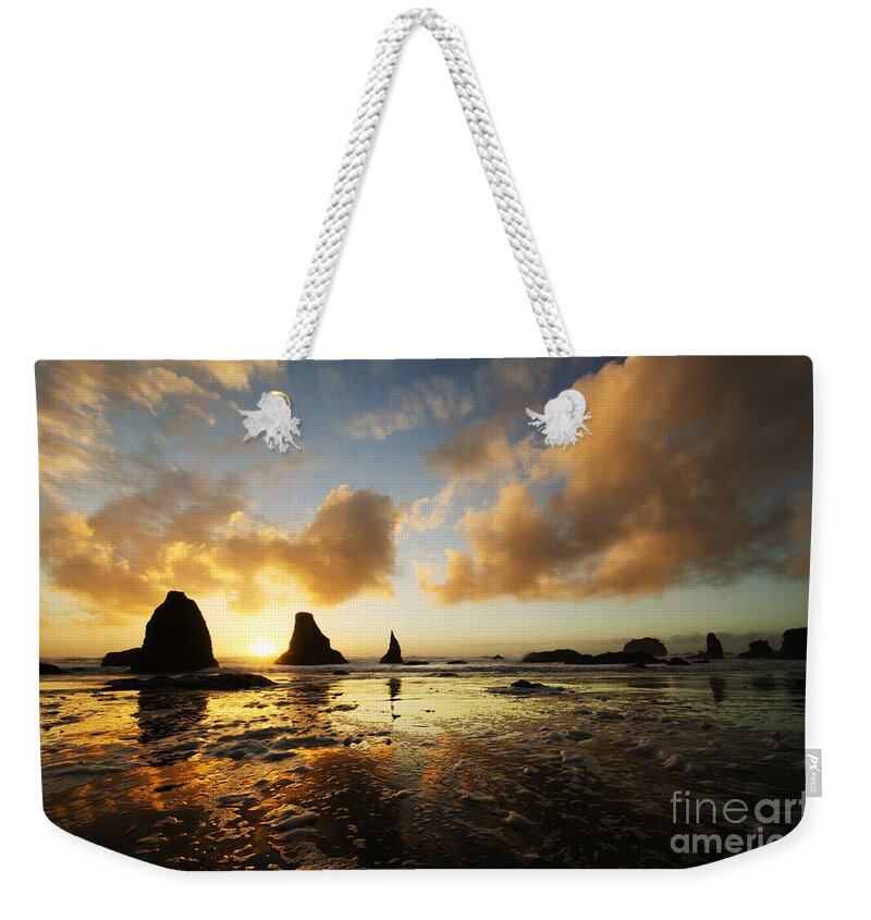 Bandon Weekender Tote Bag featuring the photograph Bandon By The Sea Oregon Sunset 1 by Bob Christopher