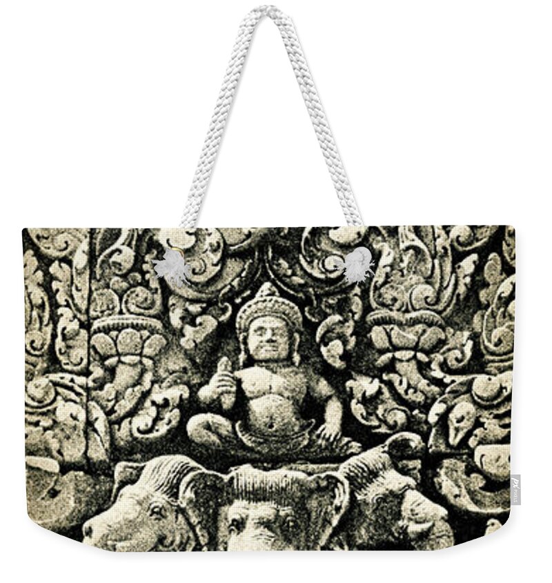 Banteay Srei Carving Weekender Tote Bag featuring the photograph Banteay Srei Carvings 2 Unframed Version by Weston Westmoreland