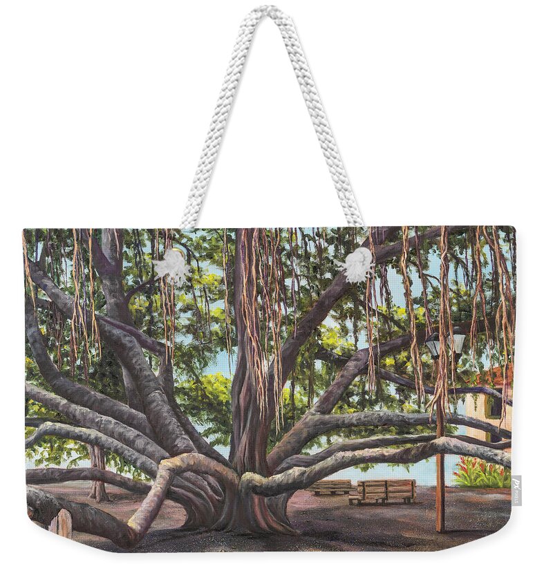 Landscape Weekender Tote Bag featuring the painting Banyan Tree Lahaina Maui by Darice Machel McGuire