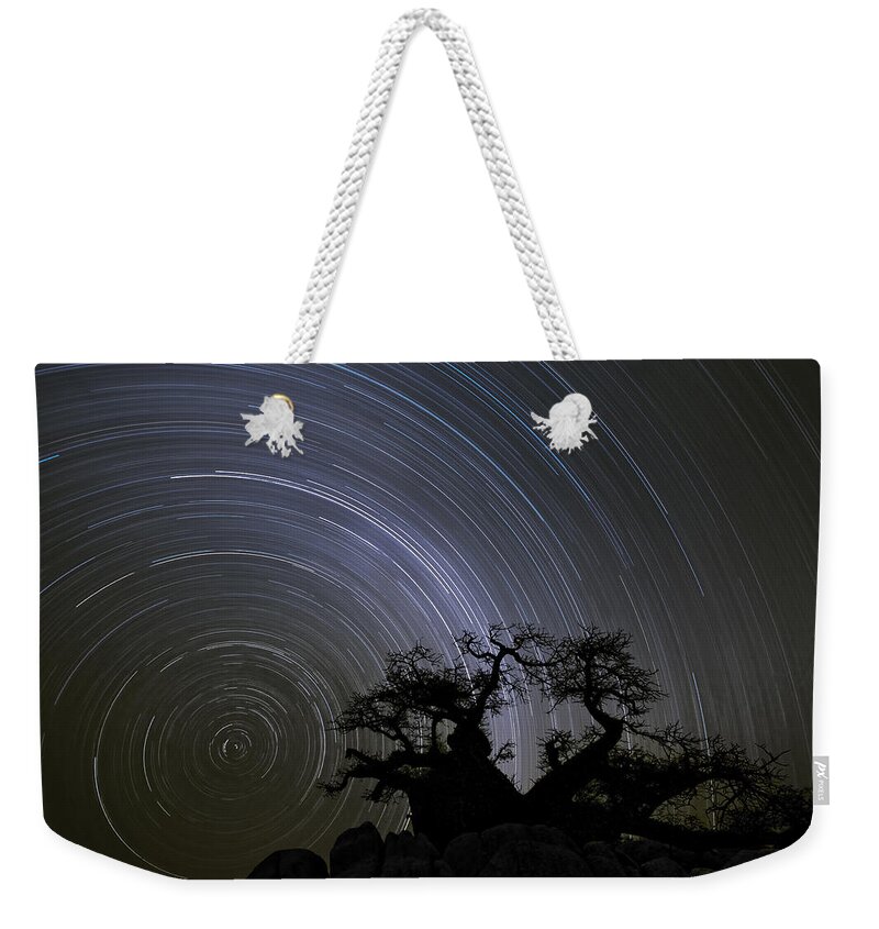Vincent Grafhorst Weekender Tote Bag featuring the photograph Baobab And Star Trails Botswana by Vincent Grafhorst