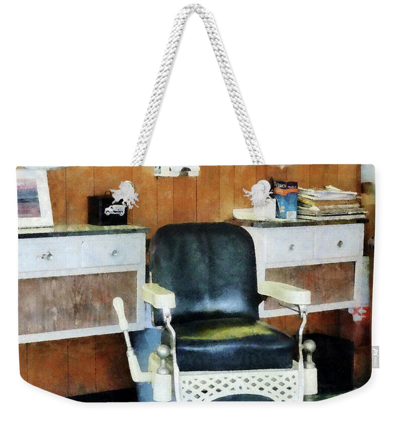 Barber Weekender Tote Bag featuring the photograph Barber - Barber Shop One Chair by Susan Savad