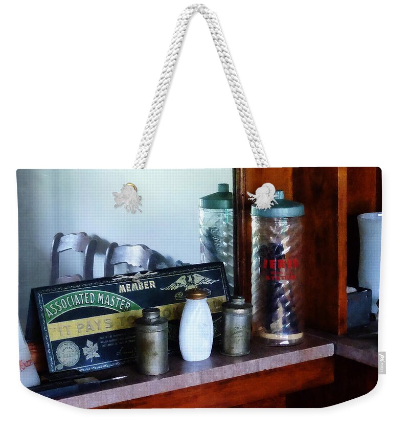 Combs Weekender Tote Bag featuring the photograph Barber - Barber Supplies by Susan Savad