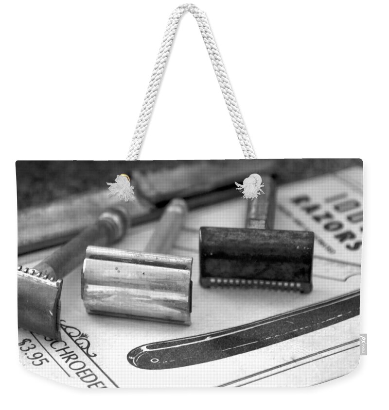 Barber Weekender Tote Bag featuring the photograph Barber Shop 20 BW by Angelina Tamez