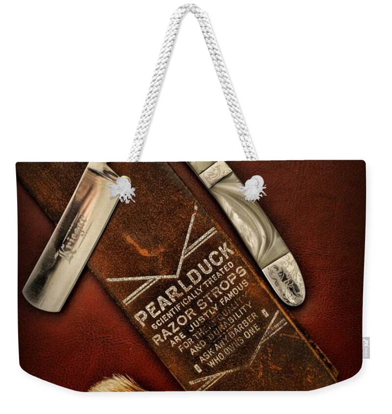 Barber - Vintage Barber Weekender Tote Bag featuring the photograph Barber - Tools for a Close Shave by Paul Ward