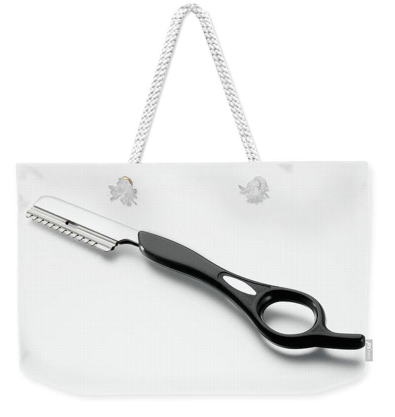 White Background Weekender Tote Bag featuring the photograph Barbers Razor by Studio Box
