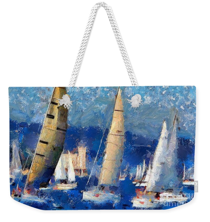 Seascape Weekender Tote Bag featuring the painting Barcolana 2013 by Dragica Micki Fortuna