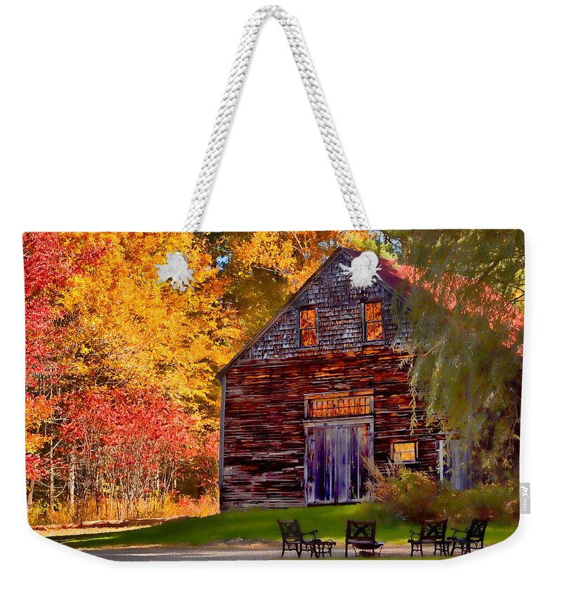 Autumn Foliage New England Weekender Tote Bag featuring the photograph Barn full of fall color by Jeff Folger