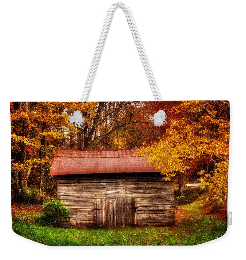 Wnc Weekender Tote Bag featuring the photograph Barn In Fall by Greg and Chrystal Mimbs