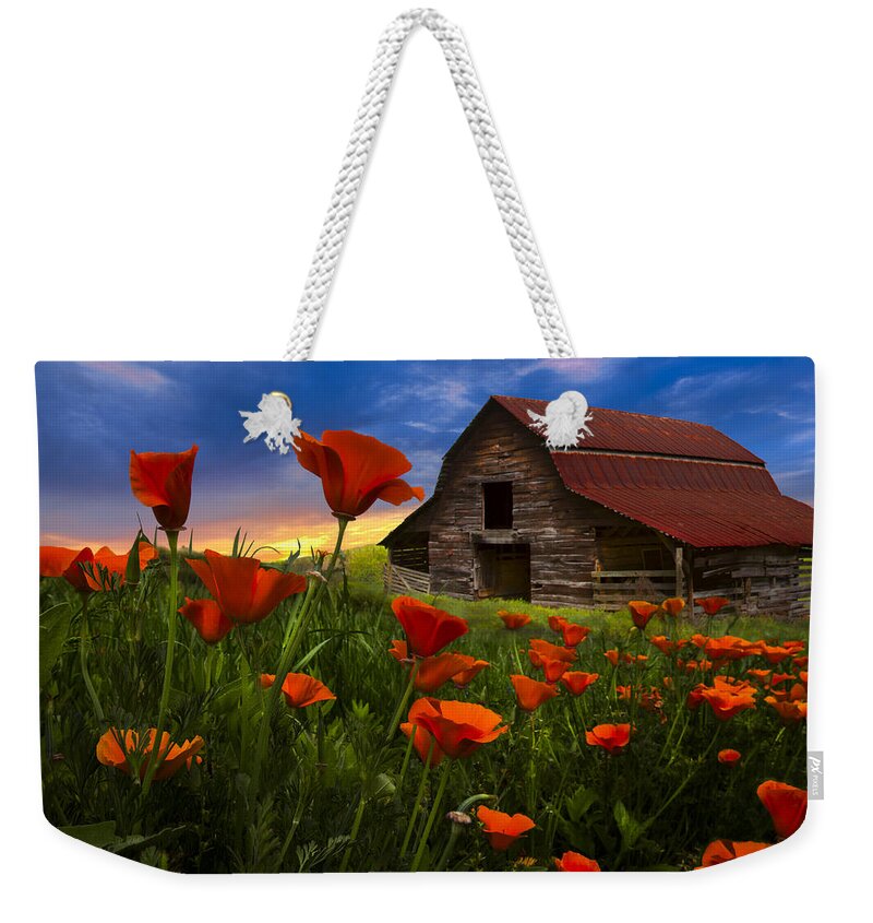 American Weekender Tote Bag featuring the photograph Barn in Poppies by Debra and Dave Vanderlaan