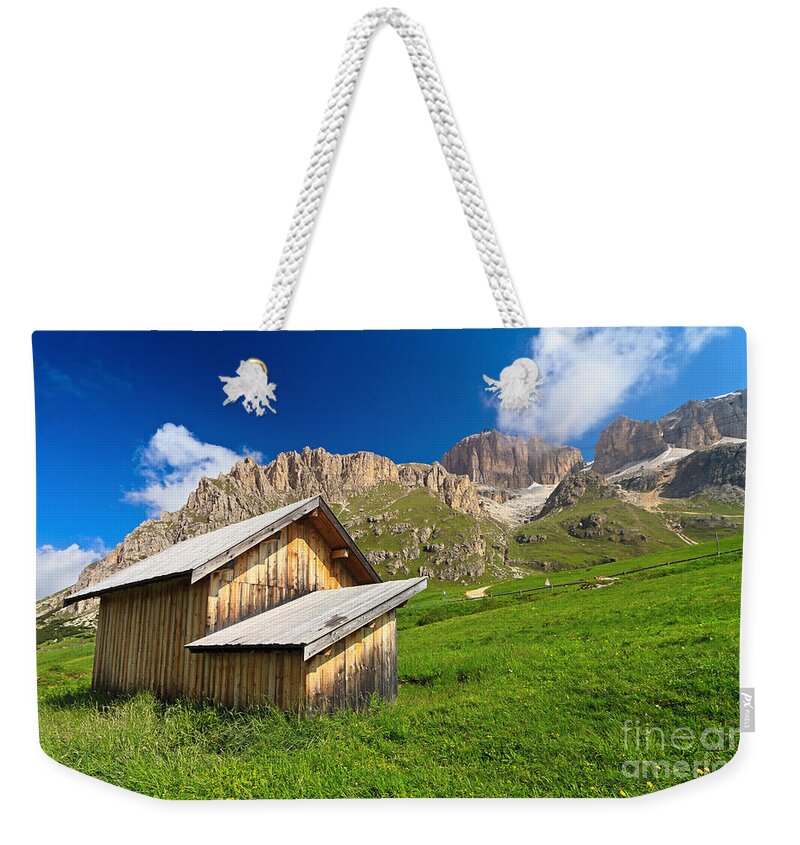 Alpine Weekender Tote Bag featuring the photograph barn in Pordoi pass by Antonio Scarpi