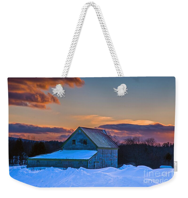 Winter Weekender Tote Bag featuring the photograph Barn in Winter by Alana Ranney