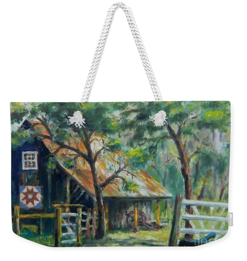 Landscape Weekender Tote Bag featuring the painting Barn Quilt by William Reed