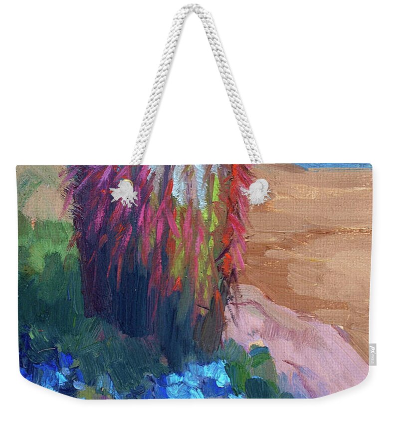 Barrel Cactus Weekender Tote Bag featuring the painting Barrel Cactus In Bloom by Diane McClary