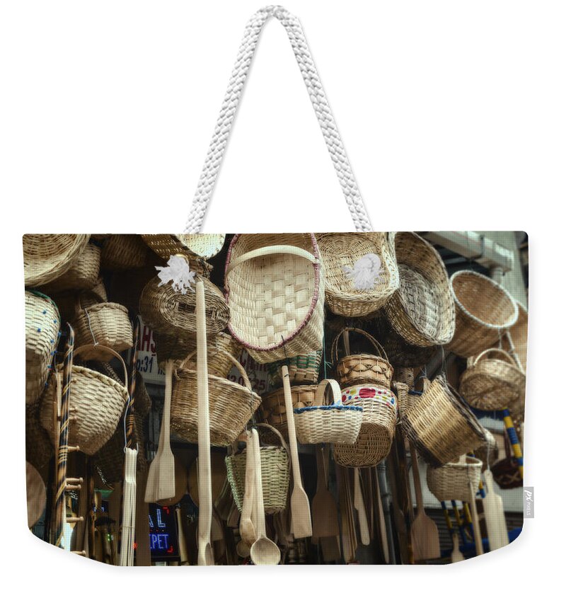 Background Weekender Tote Bag featuring the photograph Baskets and Spoons by Joan Carroll